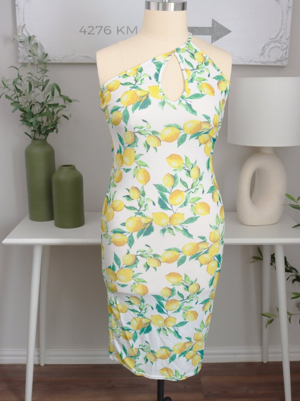 Yellow Lemon Print Keyhole One Shoulder Midi Dress - Missguided